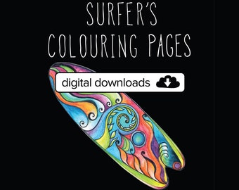 Surfer's Coloring Pages: Whale, Ocean, 2 Surf Boards. Mindful Coloring Pages for All Ages. Colouring Pages for Adults and Kids Alike!