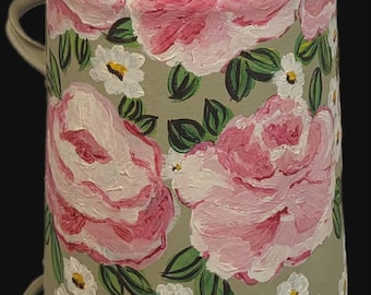 Hand-Painted Upcycled Coal Scoop Planter – Floral Garden Decor