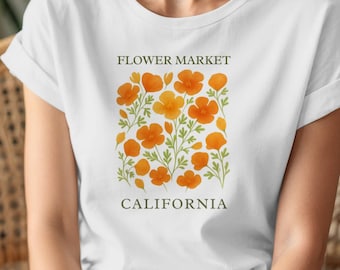 Poppy Flower Shirt , California Botanical , Boho Graphic Tee , Nature Lover Apparel