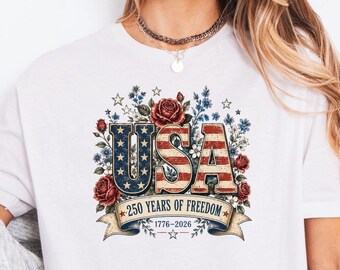 USA 250-årsjubileumsskjorta Vintage blommig 1776-2026 Semiquincentennial T-shirt