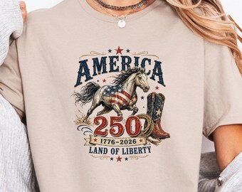 Vintage Patriotic America 250 Shirt - 250th Anniversary USA 2026 Tee - Cowboy Aesthetic Americana Shirt - Commemorative Heritage Tee