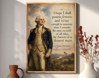 Póster con cita de George Washington / Arte mural histórico / Impresión de retrato patriótico vintage