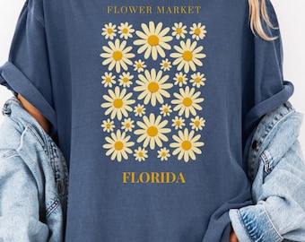 Florida Daisy Shirt , Retro Flower Market Tee , Vintage Boho Floral Top , Botanical Graphic Tshirt