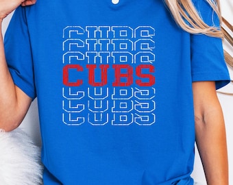 Vintage Cubs-t-shirt, retro staplade toppar, matchdagspresent till fans, sliten atletisk t-shirt, basebollälskarkläder
