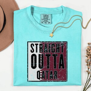 Comfort Colors Straight Outta Qatar Flag Graphic Tee, World Football Streetwear Shirt image 5