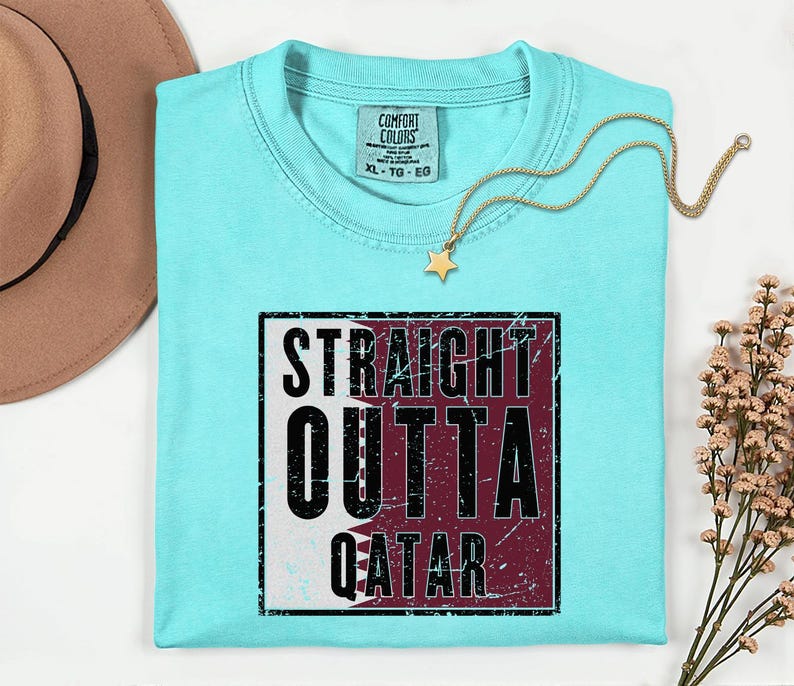 Comfort Colors Straight Outta Qatar Flag Graphic Tee, World Football Streetwear Shirt image 5