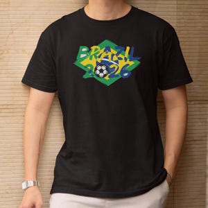 Brazil Flag Soccer Graphic Tee, World Tournament Football Supporters Shirt 画像 1