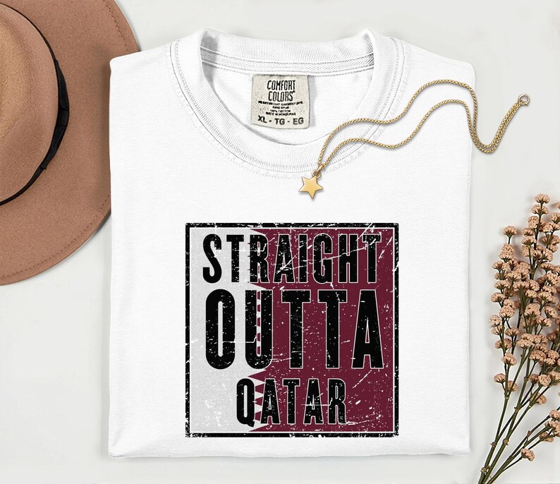Comfort Colors Straight Outta Qatar Flag Graphic Tee, World Football Streetwear Shirt image 17