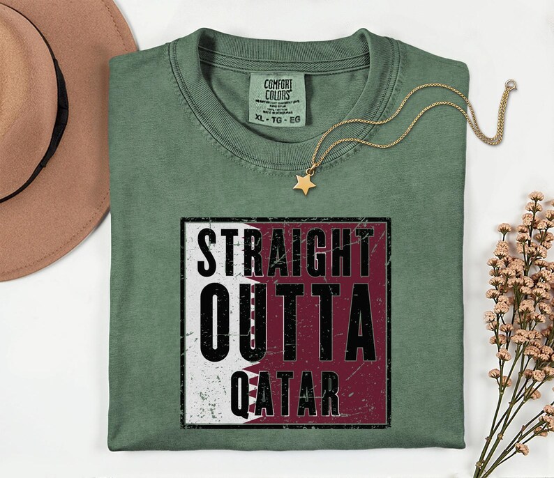 Comfort Colors Straight Outta Qatar Flag Graphic Tee, World Football Streetwear Shirt image 11