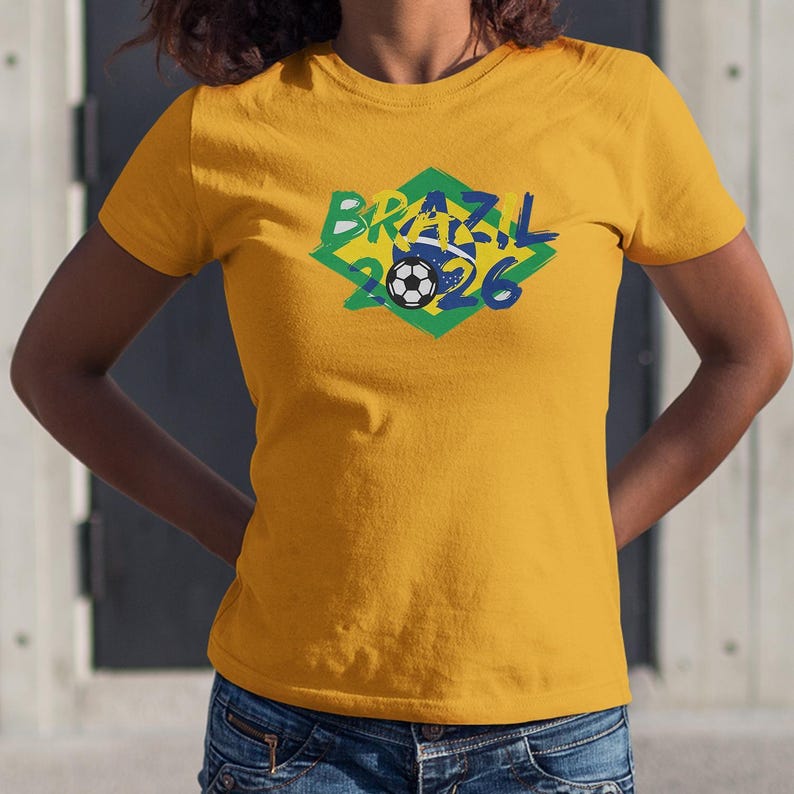 Brazil Flag Soccer Graphic Tee, World Tournament Football Supporters Shirt 画像 2