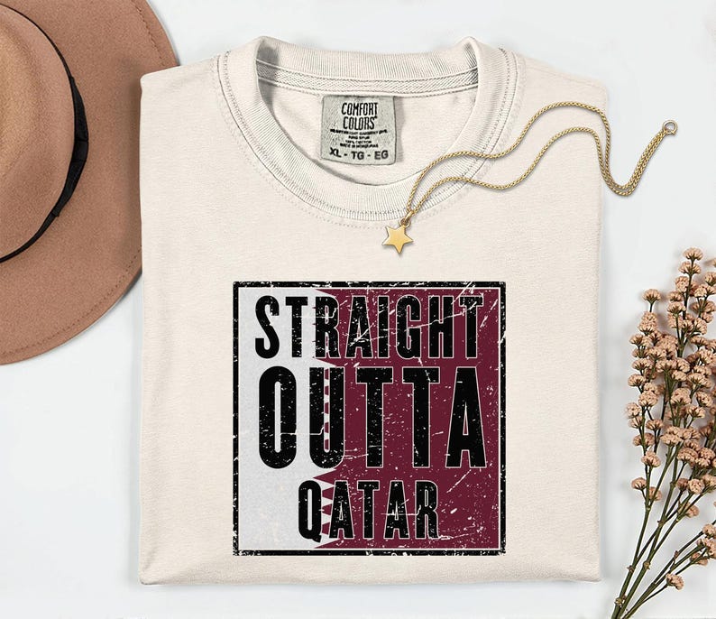 Comfort Colors Straight Outta Qatar Flag Graphic Tee, World Football Streetwear Shirt image 10