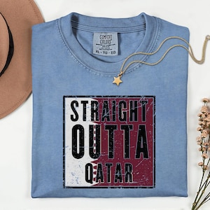 Comfort Colors Straight Outta Qatar Flag Graphic Tee, World Football Streetwear Shirt image 1