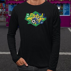Brazil Flag Soccer Graphic Tee, World Tournament Football Supporters Shirt 画像 6