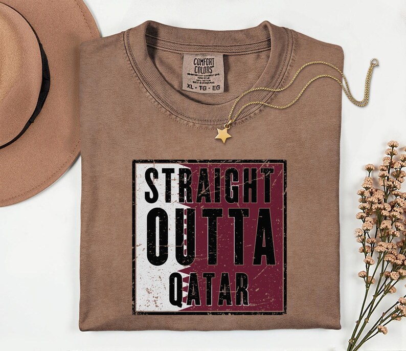 Comfort Colors Straight Outta Qatar Flag Graphic Tee, World Football Streetwear Shirt image 2