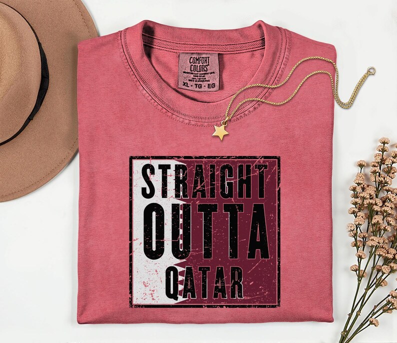 Comfort Colors Straight Outta Qatar Flag Graphic Tee, World Football Streetwear Shirt image 16