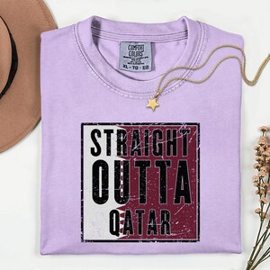 Comfort Colors Straight Outta Qatar Flag Graphic Tee, World Football Streetwear Shirt image 13