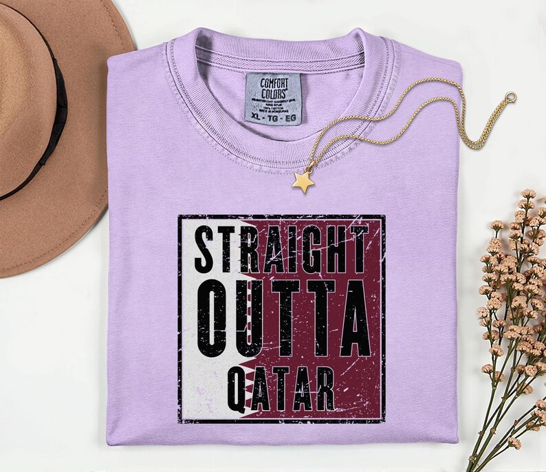 Comfort Colors Straight Outta Qatar Flag Graphic Tee, World Football Streetwear Shirt image 13