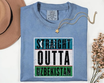 Comfort Colors Straight Outta Uzbekistan Flag Graphic Tee, Streetwear Football Fans Shirt