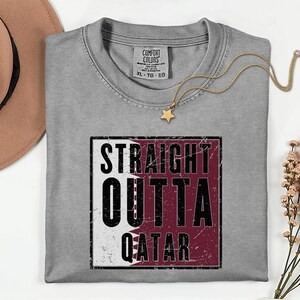 Comfort Colors Straight Outta Qatar Flag Graphic Tee, World Football Streetwear Shirt image 8