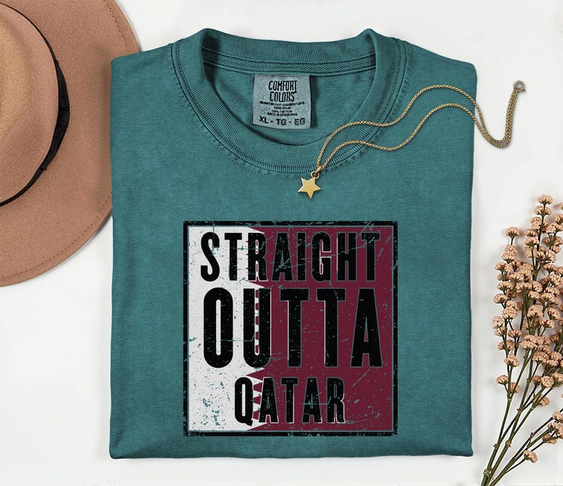 Comfort Colors Straight Outta Qatar Flag Graphic Tee, World Football Streetwear Shirt image 4