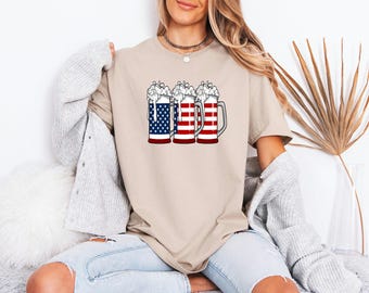 USA-flaggan öl-t-shirt, amerikansk mugggrafik, 4 juli-present till honom, amerikansk drickstopp, självständighetsdagen-tröja, sommarfestkläder