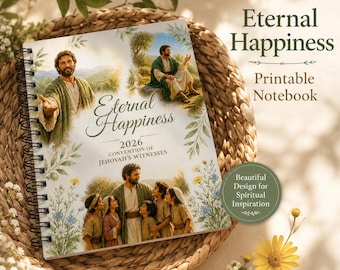 JW Convention Printable Notebook 2026 Eternal Happiness Stationery Notebook Jesus Digital Download DIY Journal