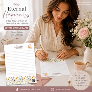 JW 2026 Convention Eternal Happiness Invitation Stationery | Floral Letter Writing Paper (Digital Download)