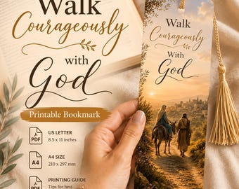 Marcapáginas "Camina valientemente con Dios" / Personajes bíblicos para imprimir (Descarga digital)