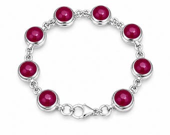 Handmade Ruby Gemstone Adjustable Chain Bracelet, Sterling Silver Boho Minimalist Jewelry