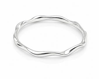 Hammered Sterling Silver Wavy Bangle Bracelet, Organic Cuff, Modern Minimalist Jewelry