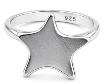 Sterling Silver Minimalist Star Ring, Celestial Signet Jewelry, Dainty Polished Silver Band
