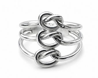 Silver Knot Triple Band Ring, Modern Minimalist Statement Jewelry