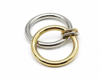 Two Tone Interlocking Circle Ring, Gold Plated Silver Linked Statement Jewelry