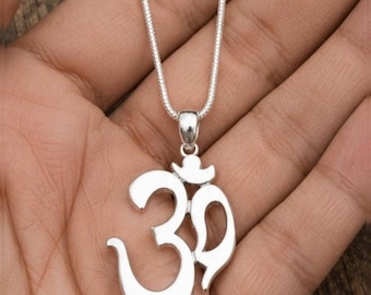 Silver Om Pendant Necklace, Minimalist Om Symbol, Spiritual Yoga Jewelry