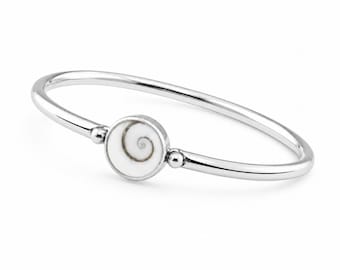 Bracciale rigido con conchiglia a forma di occhio di Shiva, gioiello a spirale in argento sterling, stile boho minimalista