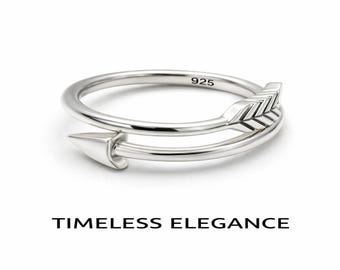 925 Sterling Silver Arrow Ring, Minimalist Open Band, Boho Stacking Jewelry
