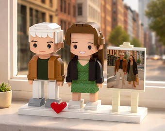 Personalized Brick Couple Figurines with Photo Frame from Your Picture, Custom Anniversary Keepsake Gift
