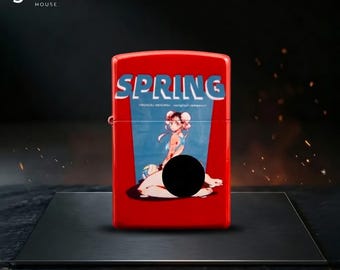 Isqueiro Zippo premium com acabamento vermelho, design elegante e minimalista, peça moderna e colecionável, presente de aniversário, presente de aniversário de casamento, presente masculino.