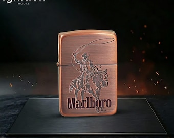 Classic cowboy western engraved Zippo lighter collectible, vintage bronze finish, birthday gift and fathers day gift, mens accessories style