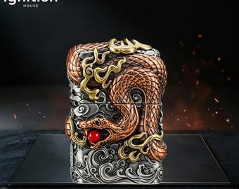 Isqueiro de metal, isqueiro colecionável, presente para ele, isqueiro dragão, isqueiro gravado em 3D, design de criatura fantástica, isqueiro de bolso à prova de vento