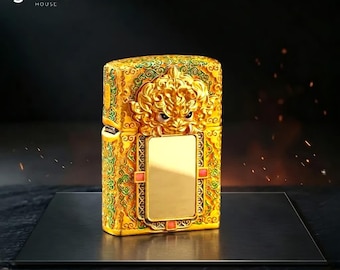 Encendedor Zippo de lujo con diseño de dragón dorado, artículo de colección, regalo para él, regalo de cumpleaños, regalo de aniversario, regalo del Día del Padre, accesorios de arte premium para hombre.