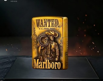 Western Cowboy Art Zippo Lighter Collectible Gift for Him, Birthday Gift Fathers Day Gift, Mens Accessories Vintage Gold Design