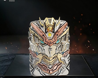 Isqueiro de metal colecionável, presente para ele, isqueiro robô mecânico, isqueiro gravado em 3D, design futurista de armadura, isqueiro de bolso à prova de vento.
