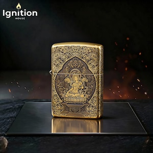 Luxury Gold Engraved Buddha Lighter, Spiritual Collectible Zippo Style Lighter Gift for Him, Premium Windproof Mens Accessories Gift Idea image 1