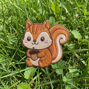 Chibi Chipmunk Embroidered Patch, Cute Woodland Animal Iron On Patch, Kawaii Squirrel Sew On Badge, Forest Critter Patch, Nature Lover Gift