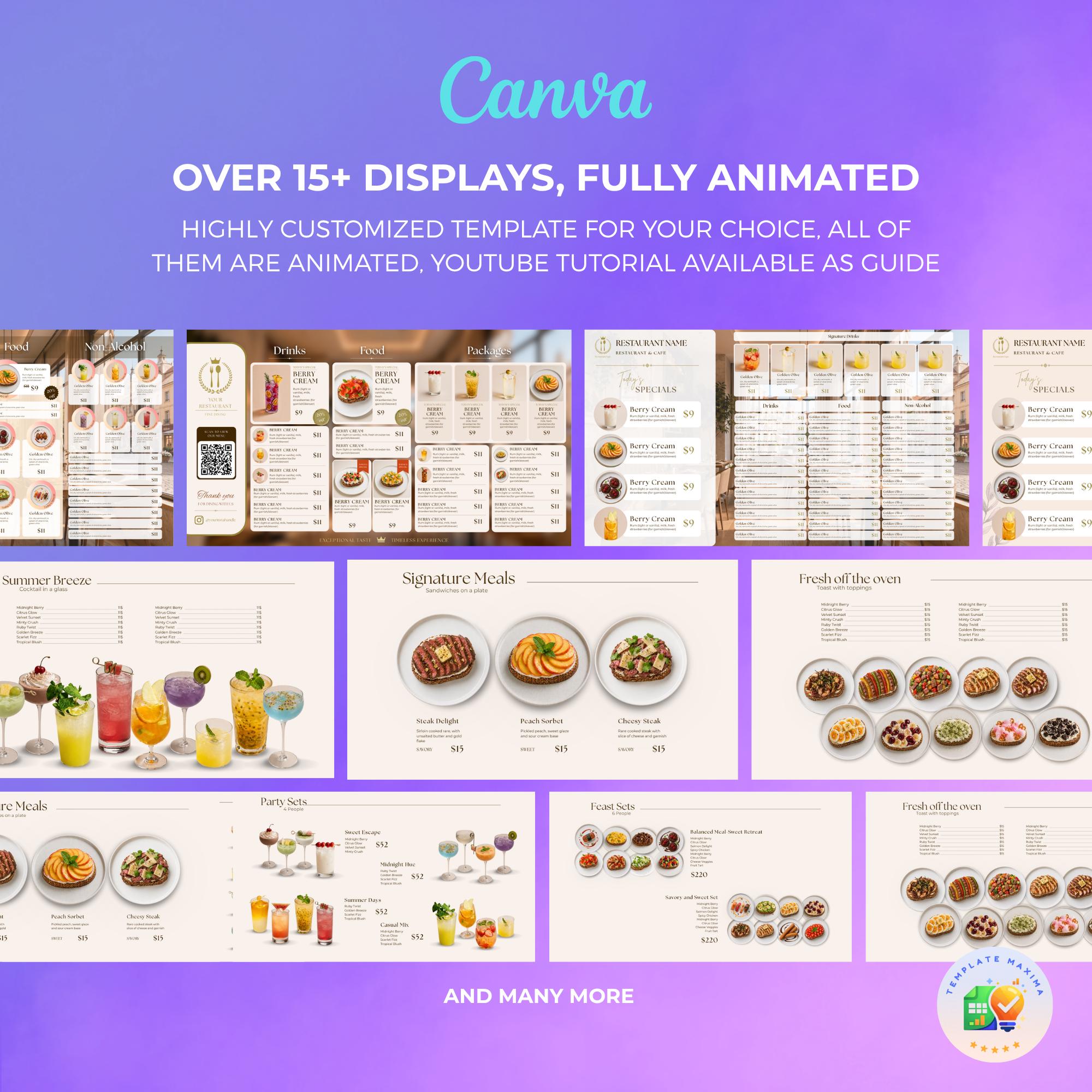 Animated Menu Template for TV Display, Elegant Minimalist Restaurant ...