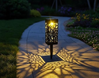 Luces solares exteriores para jardín y caminos, farol de metal blanco cálido, impermeables, para paisajismo, jardín y decoración de césped.