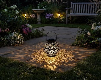 Linterna solar colgante para exteriores, impermeable, con luz LED para jardín / Lámpara solar de metal y hierro para decoración de patios y jardines / Iluminación paisajística blanca cálida