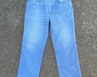 Vintage 70s/80s Wrangler Cropped Jeans, Super Soft Light Wash Denim, Western Work Wear, Made in USA, 50/50, 32x26
