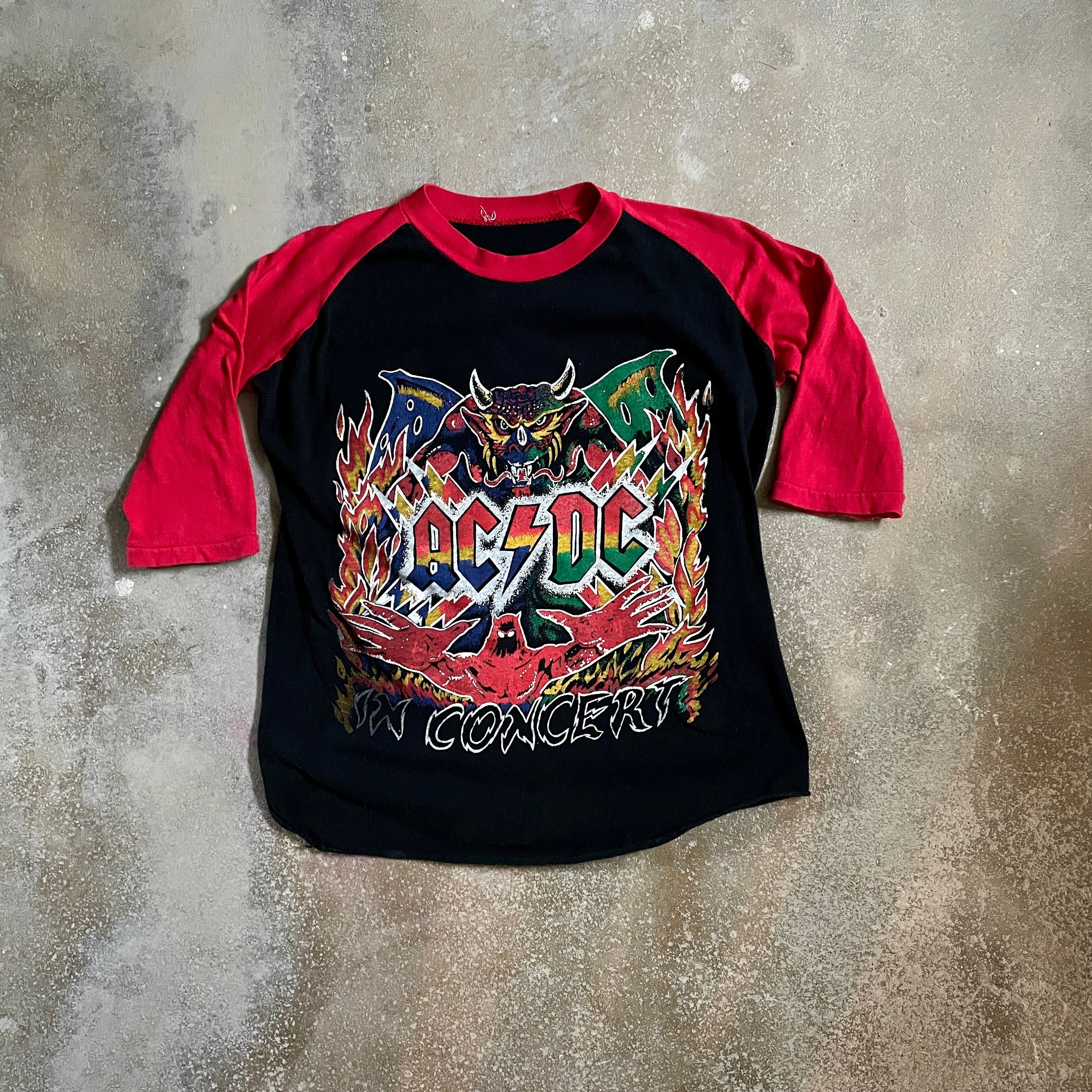 Vintage 80's AC/DC Bootleg Tour Tee, Band T-shirt, Raglan Vintage 80's AC/DC Bootleg Tour Tee, Band T-shirt, Raglan